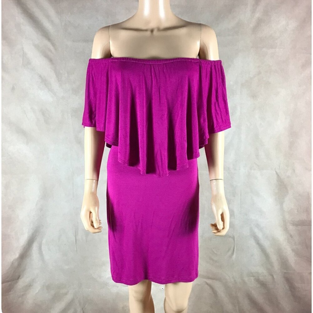 CRYSTAL DOLL Off-the-shoulder Magenta Layered Bodycon Dress NEW Small